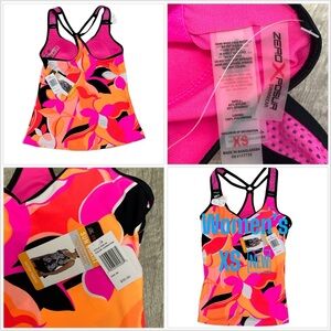 Women’s Zeroxposur XS Tankini Padded UPF Swim Swimwear Tank Top Pink Orange NWT